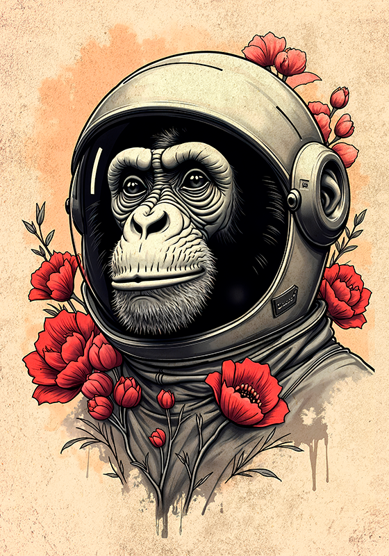 Poster desenho artístico macaco astronauta - TenStickers
