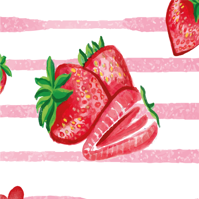 Poster cozinha morangos sem emenda em fundo listrado - TenStickers