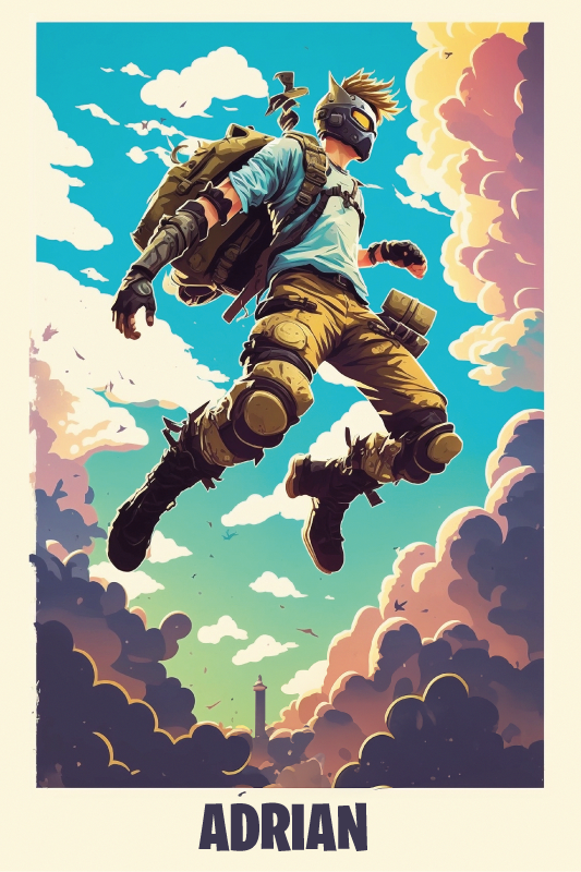Poster juvenil personagem épico com nome personalizado - TenStickers