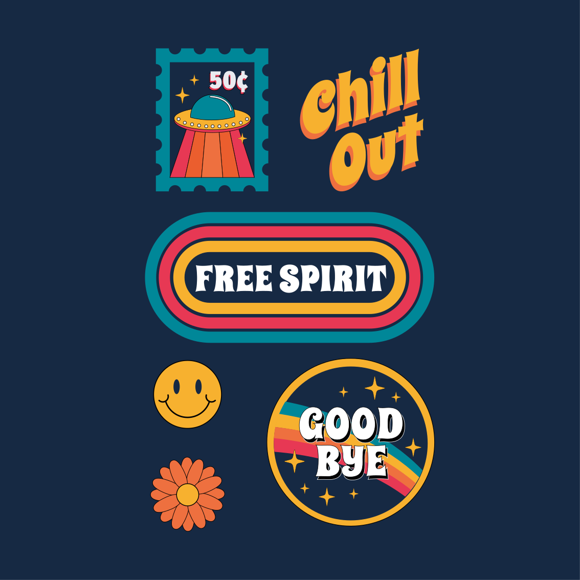 Poster para sala diversão e tranquilidade dos anos 70 - TenStickers