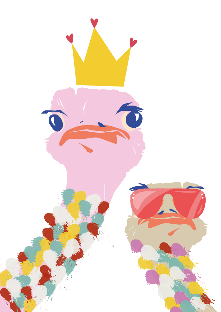 Poster para sala em estilo artístico de avestruzes coloridos - TenStickers