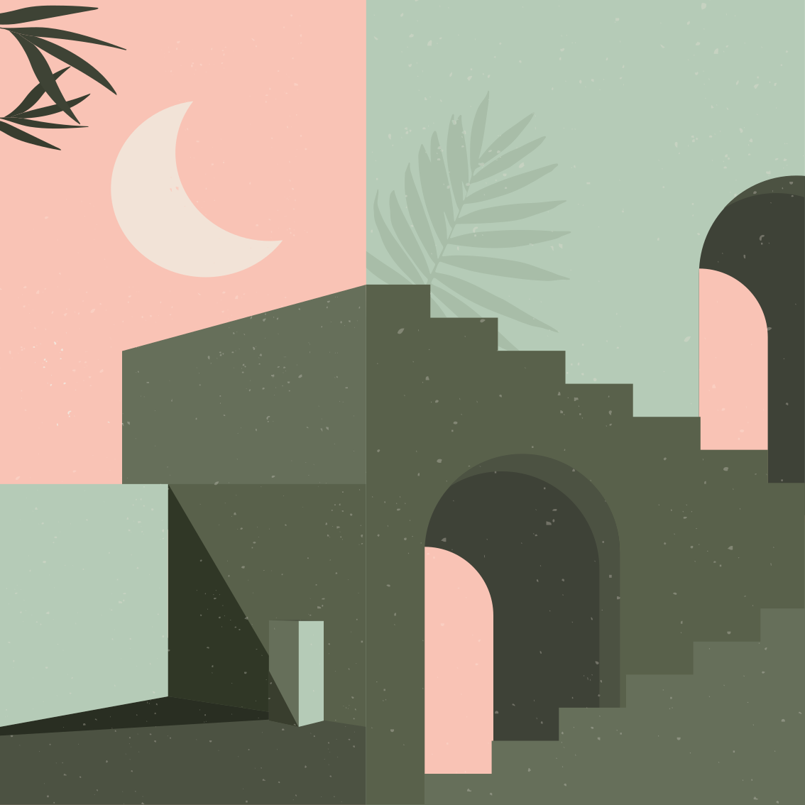 Poster para sala com formas em rosa e turquesa - TenStickers