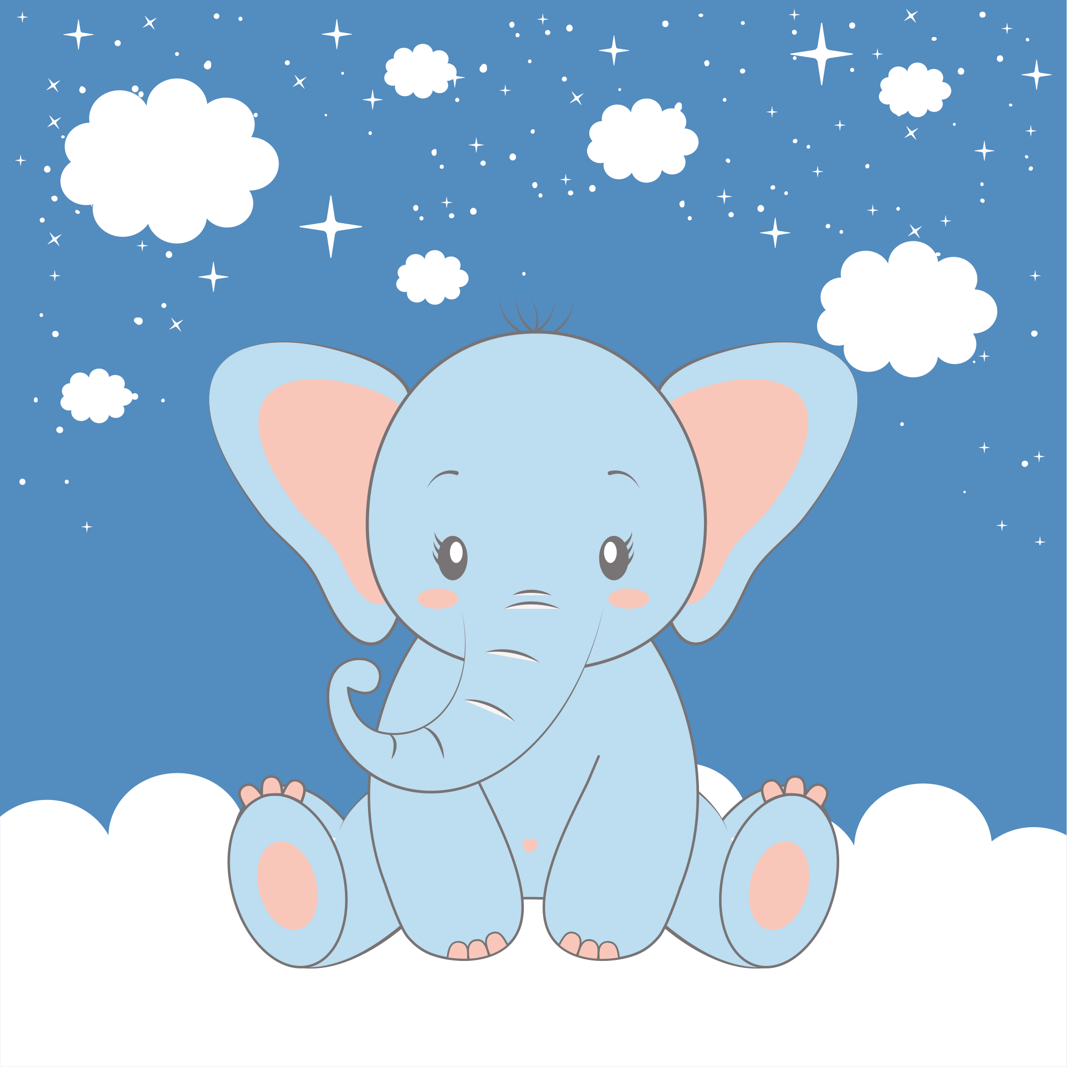Poster infantil elefante azul de cartoon fofo - TenStickers