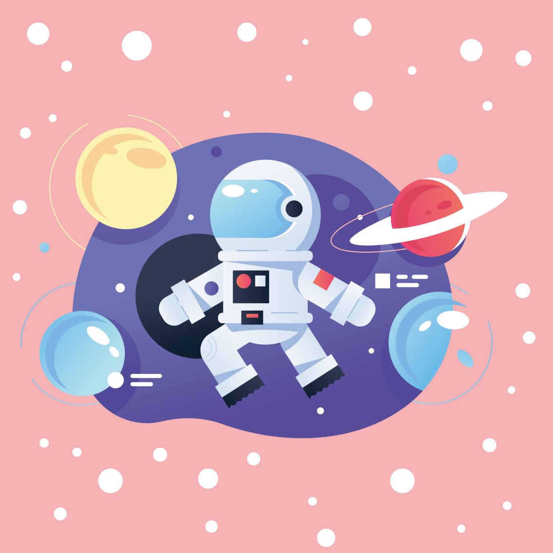Poster infantil com símbolos de astronautas em cartoon - TenStickers