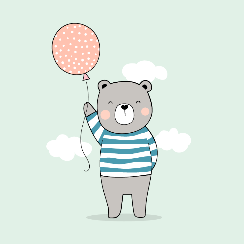 Poster infantil urso bebê com balão - TenStickers