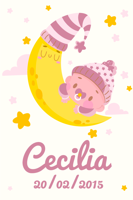 Poster infantil bebê com nome e data de nascimento - TenStickers