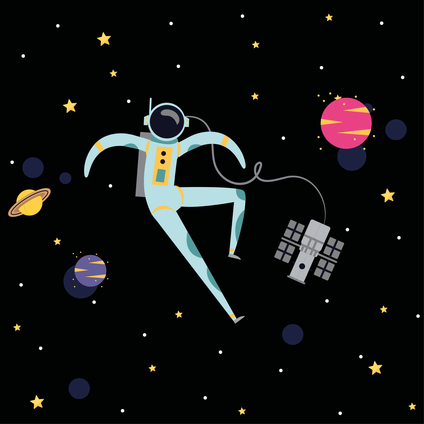 Poster infantil astronauta flutuante em desenho animado - TenStickers