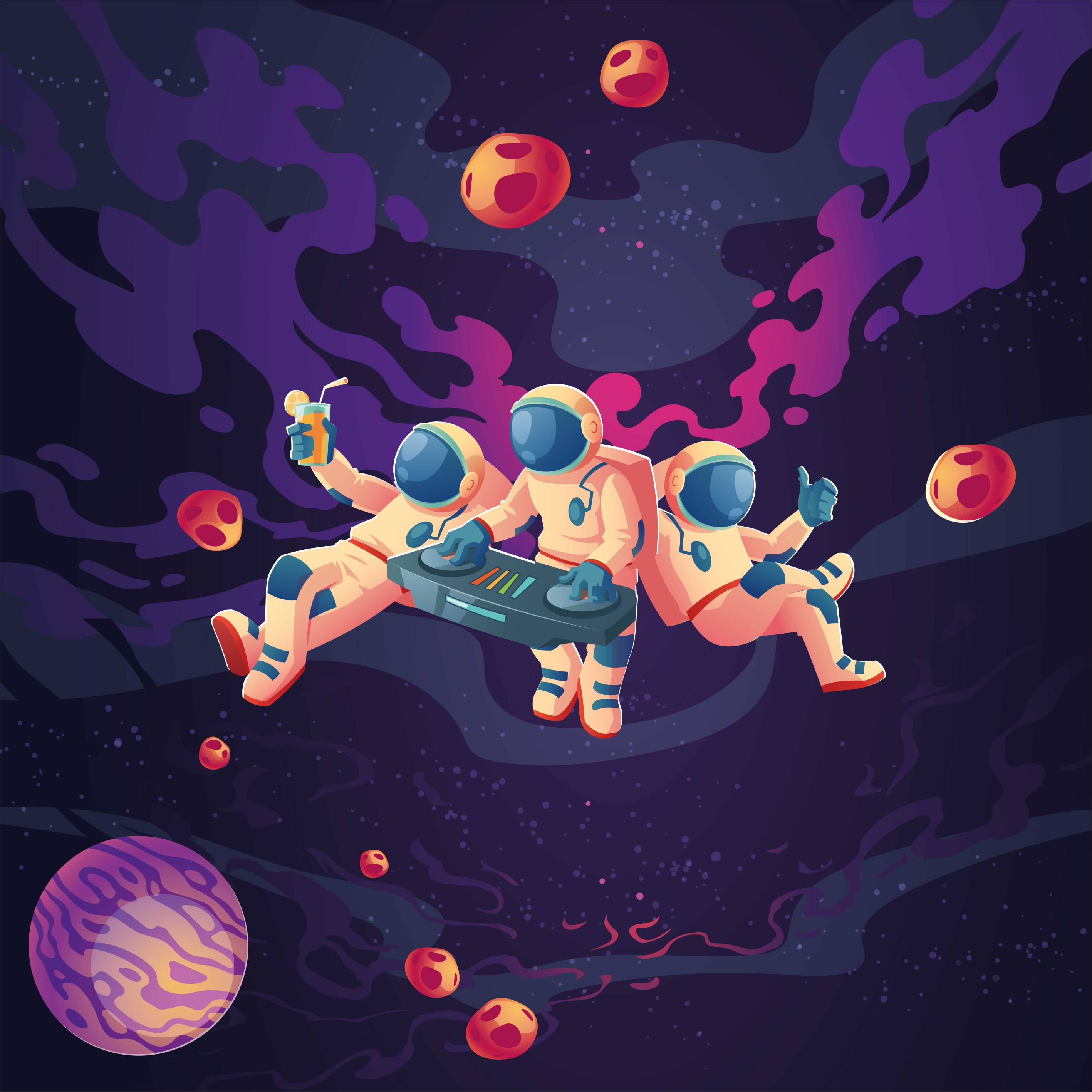 Poster infantil astronautas em animação divertida - TenStickers