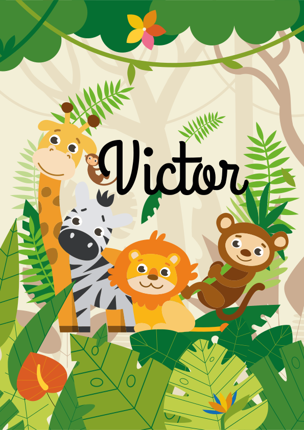 Poster infantil com animais da selva personalizados - TenStickers
