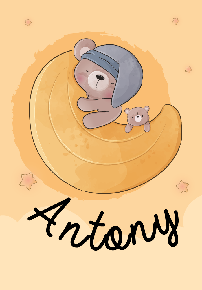 Poster infantil urso de pelúcia rodeado de estrelas - TenStickers