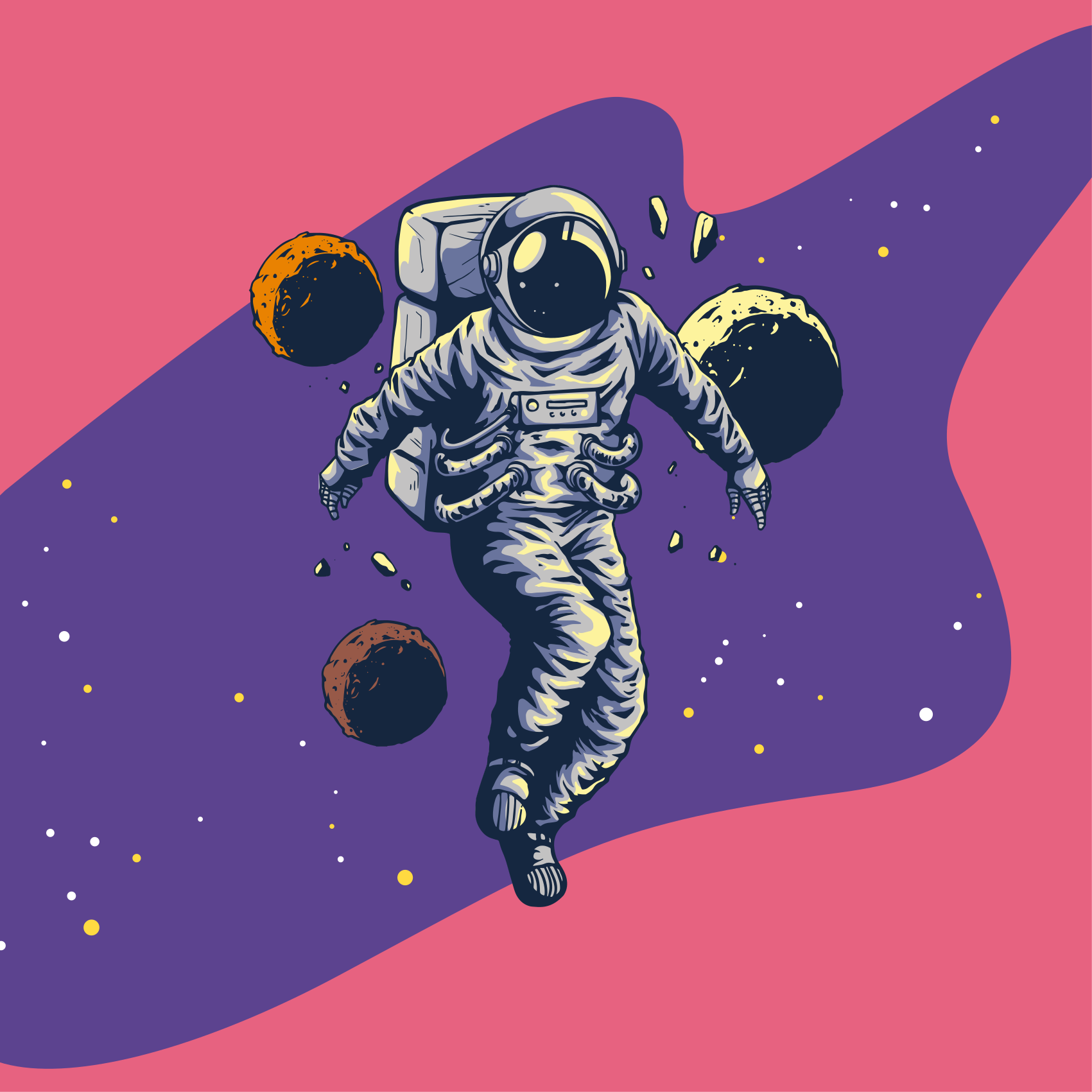 Poster infantil astronauta desenhado à mão voando - TenStickers