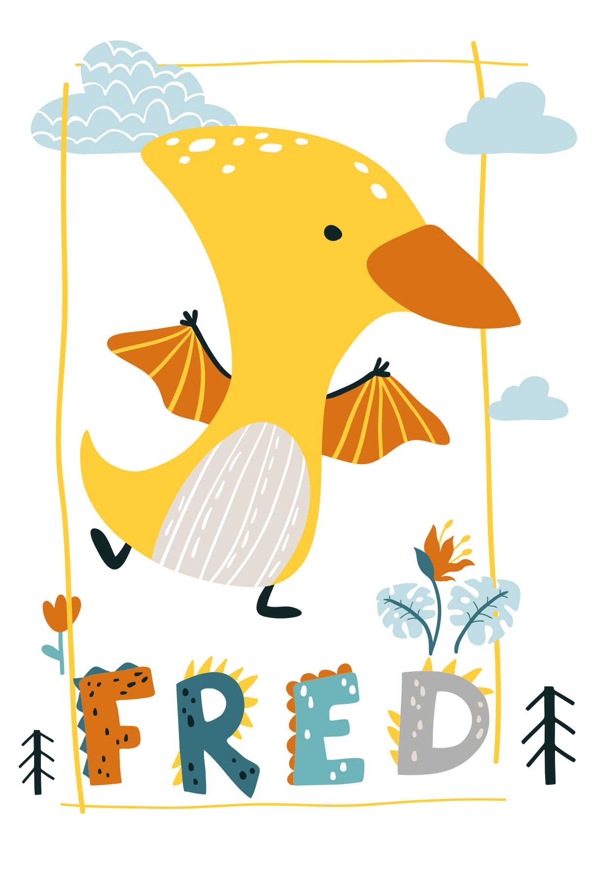 Poster infantil pterossauro amarelo - TenStickers