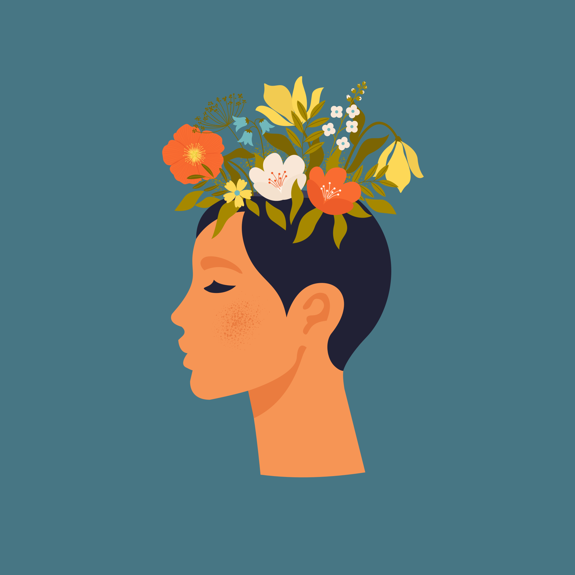 Poster de flores mulher abstrata em fundo azul - TenStickers