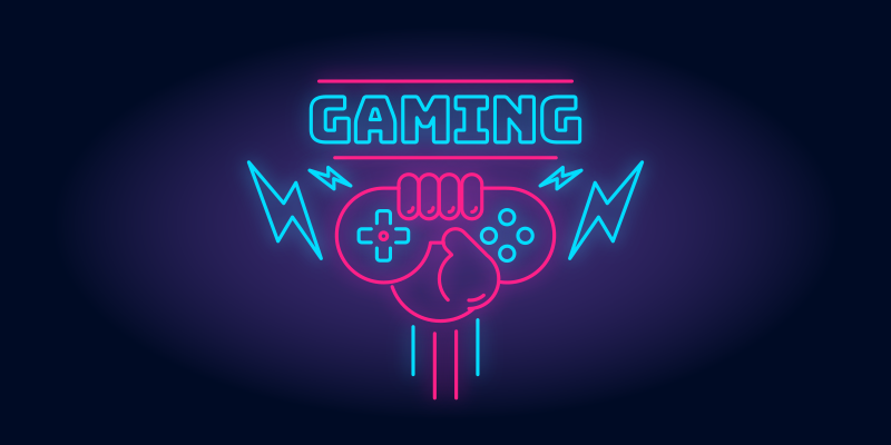 Pôster de videogame com logo neon iluminado - TenStickers