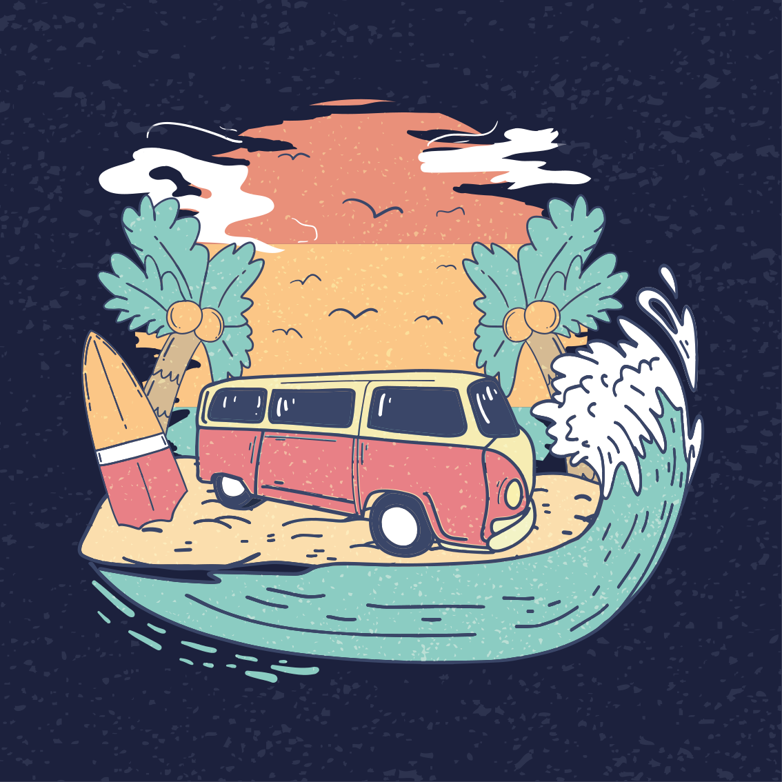 Poster cidades e países cena de van de surf - TenStickers