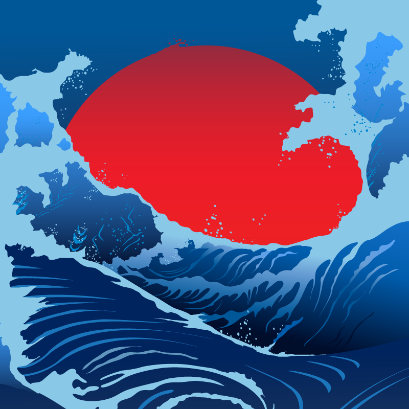 Poster de paisagens ondas do sol vermelho - TenStickers