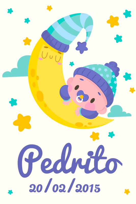 Poster para personalizar bebê dormindo na lua - TenStickers