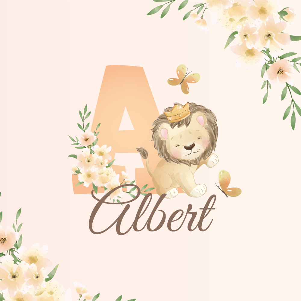 Poster para personalizar leão fofo e flores - TenStickers