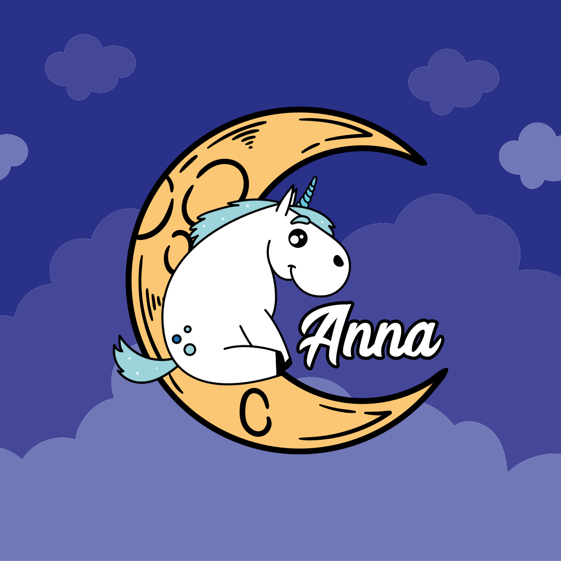 Poster para personalizar cena da lua com unicórnio - TenStickers