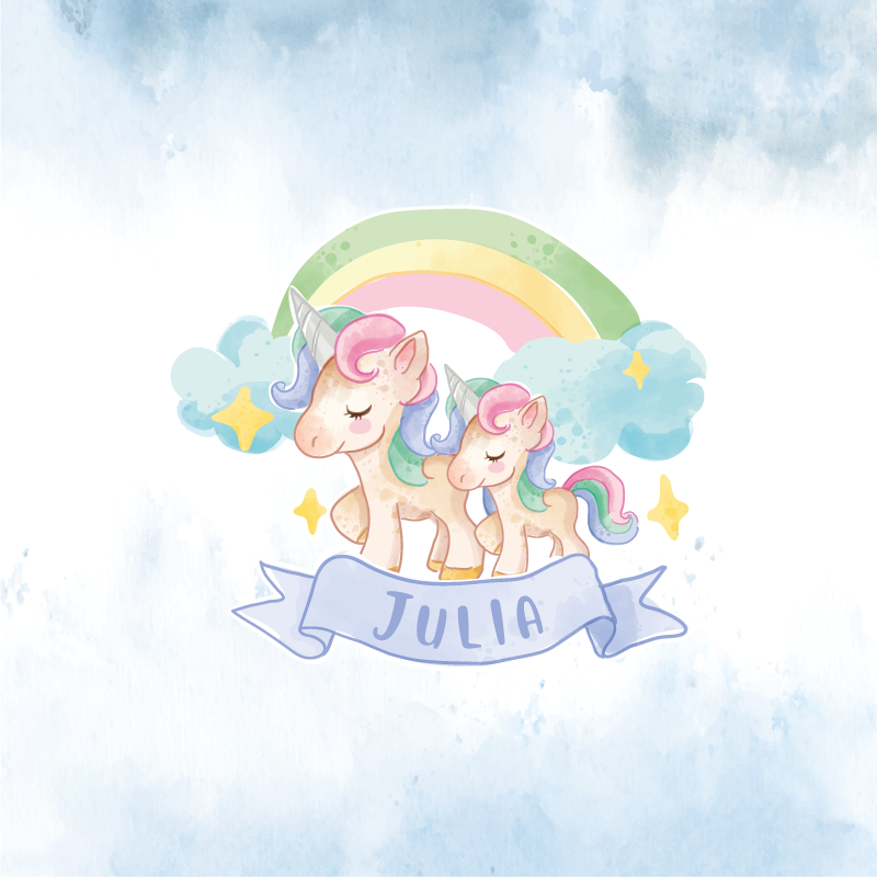 Poster para personalizar par de unicórnios fofos - TenStickers