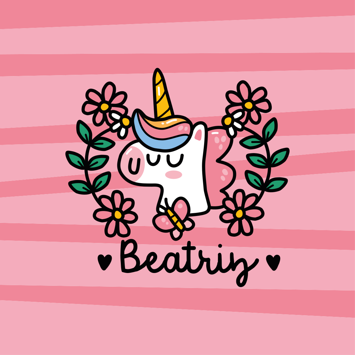 Poster para personalizar unicórnio floral fofo - TenStickers