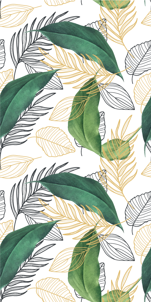 Poster de plantas folhas verdes e douradas com arte - TenStickers