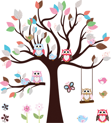 Poster de árvores com corujas no tronco - TenStickers