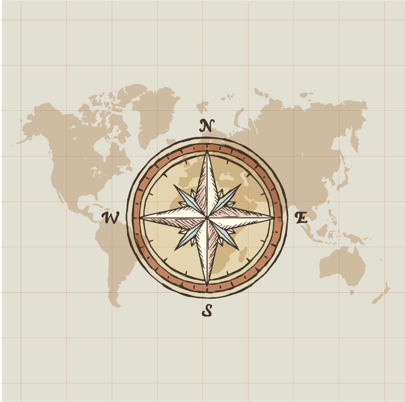 Poster do mapa mundial cartografia vintage e bússola - TenStickers