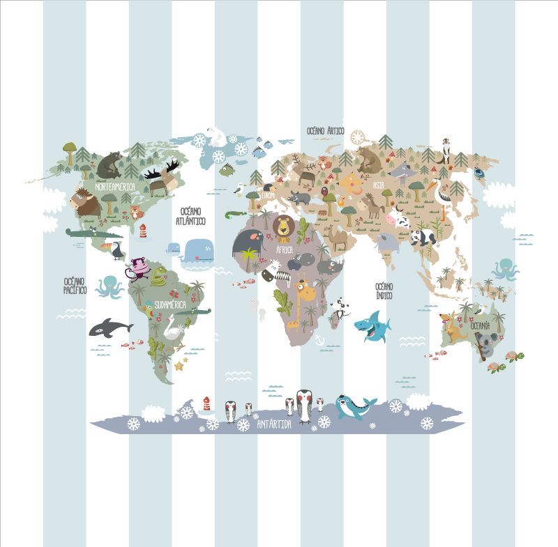 Poster do mapa mundial com fauna do mundo - TenStickers
