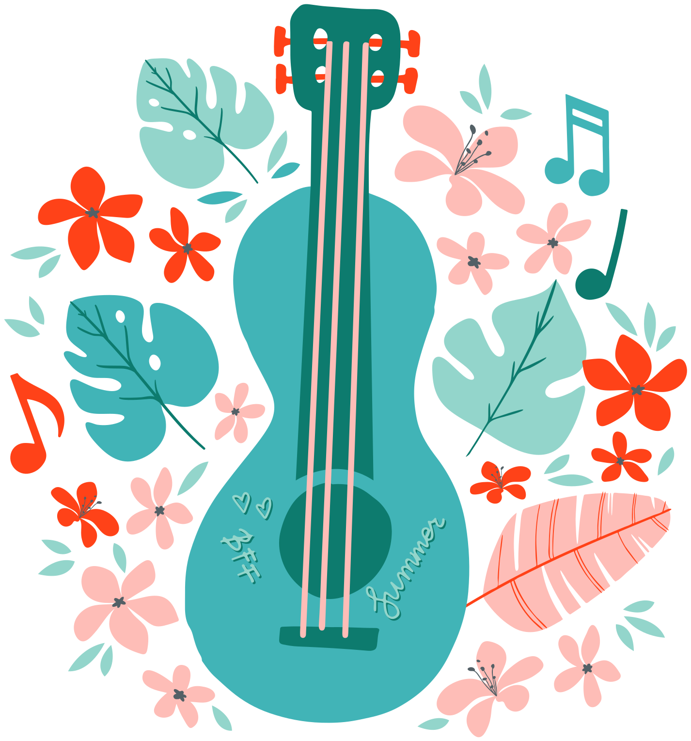 Poster de música guitarra com flores - TenStickers