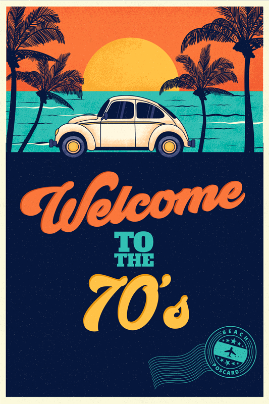 Poster retro boas-vindas aos anos 70 - TenStickers
