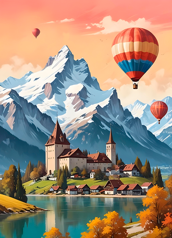 Poster de paisagens cidade "chateau d'oex" - TenStickers