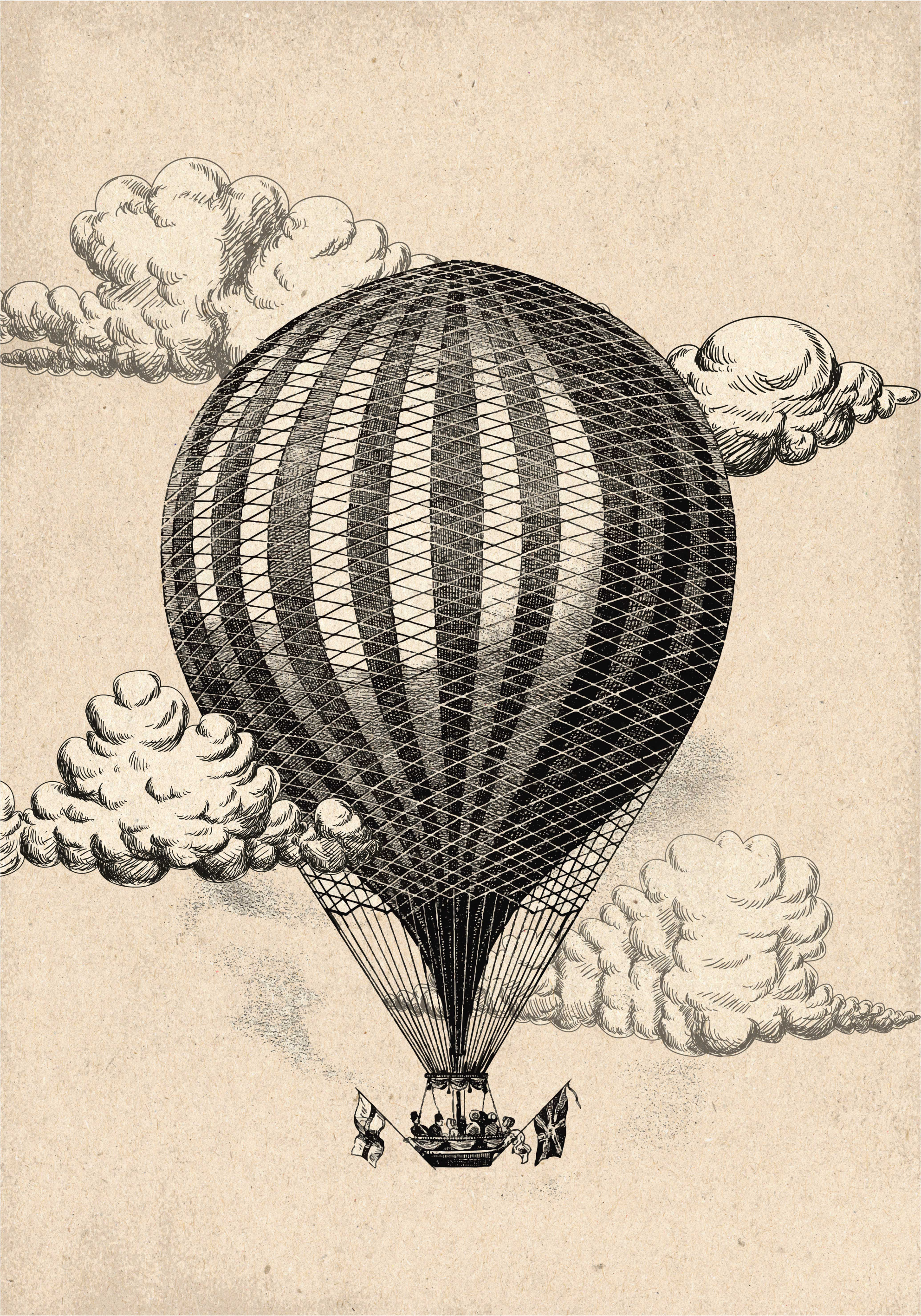 Poster retro balão de ar quente vintage - TenStickers