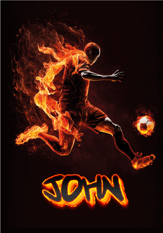 Poster de futebol jogador em chamas - TenStickers