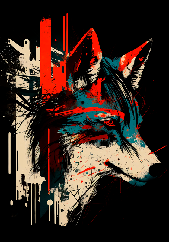 Poster arte lobo abstrato - TenStickers