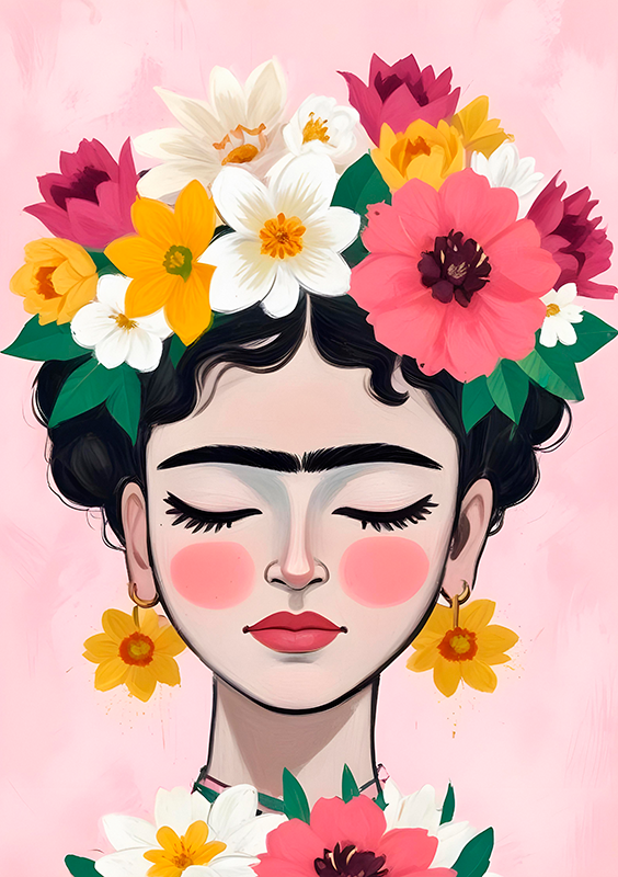 Poster arte chapéu de flores frida - TenStickers