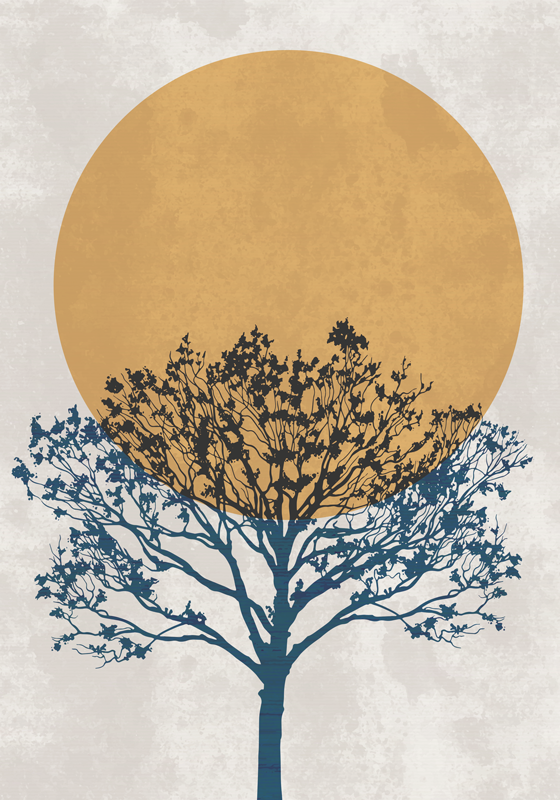 Poster arte árvore com nascer do sol - TenStickers