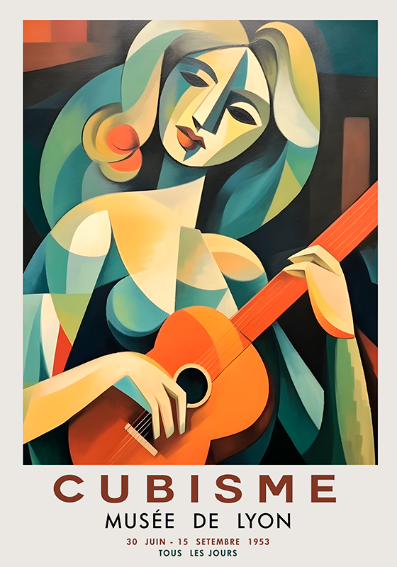 Poster arte retrato cubista de mulher com guitarra - TenStickers