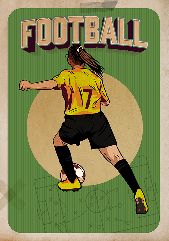 Poster jogadora de futebol retrô - TenStickers