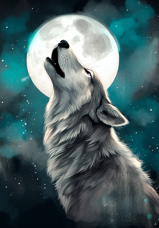 Poster animais variados lobo uivando - TenStickers