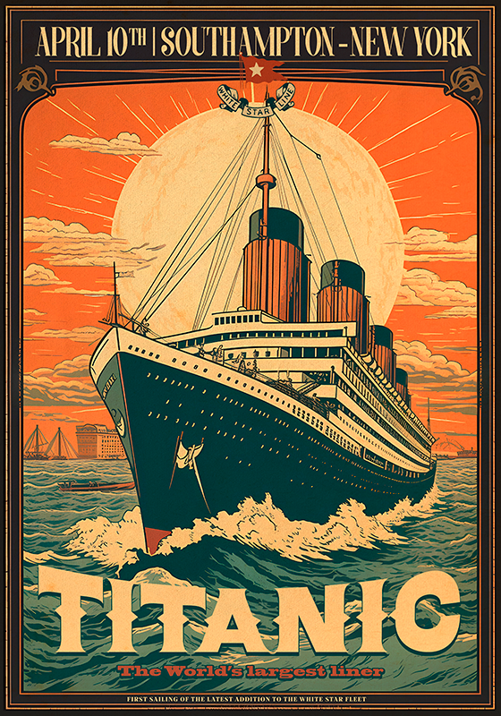 Poster retro a primeira viagem do Titanic foi um momento históric - TenStickers