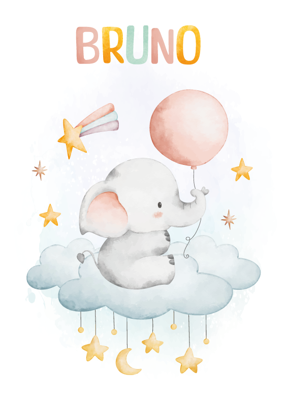 Poster infantil elefante em uma nuvem - TenStickers