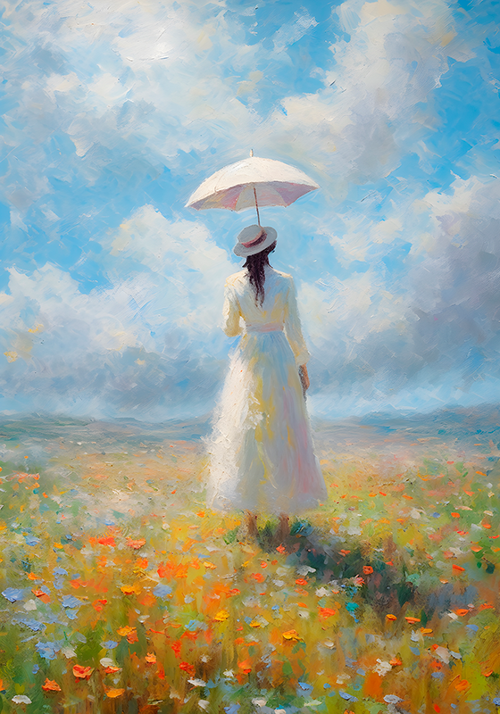 Pôster arte impressionismo mulher e guarda-sol - TenStickers