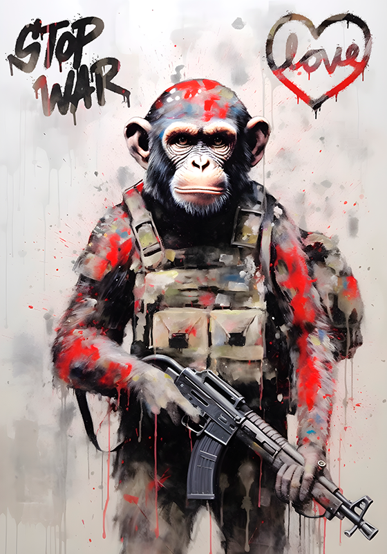 Pôster de arte macaco soldado estilo urbano - TenStickers