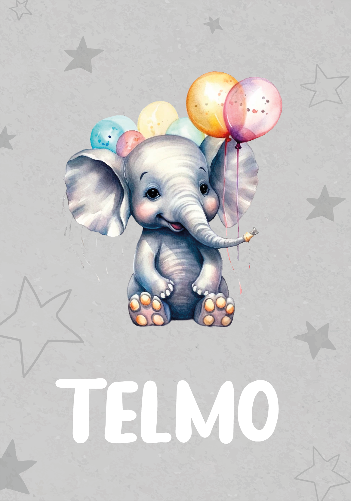 Poster bebê elefante com balões e nome - TenStickers