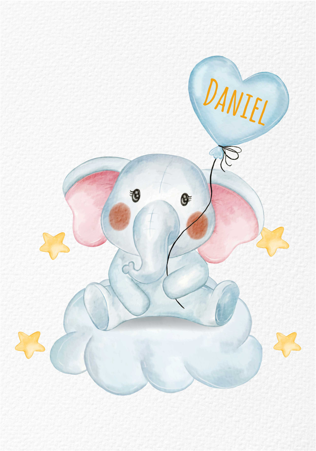 Poster infantil elefante fofo com balão e nome - TenStickers