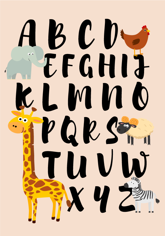 Poster infantil animais brincando com alfabeto - TenStickers