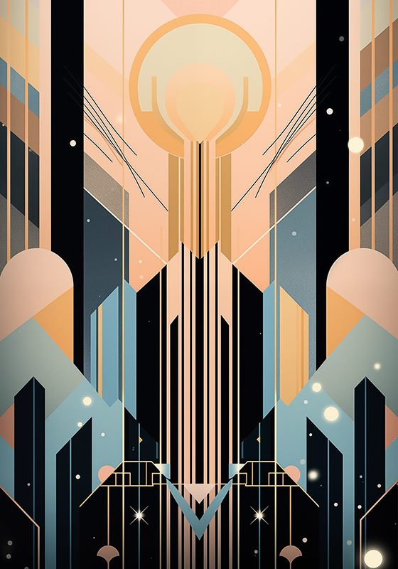 Poster Art Déco formas rosa e azul - TenStickers