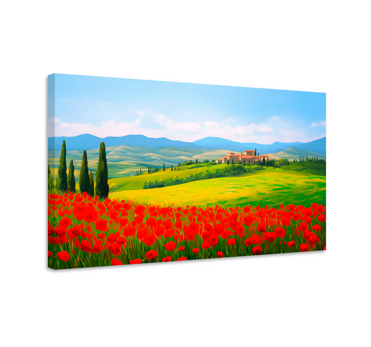 Quadro de paisage campo de flores vermelhas - TenStickers