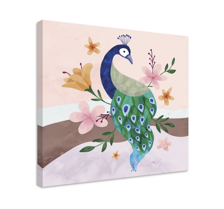 Arte da parede do pavão com flores de penas - TenStickers